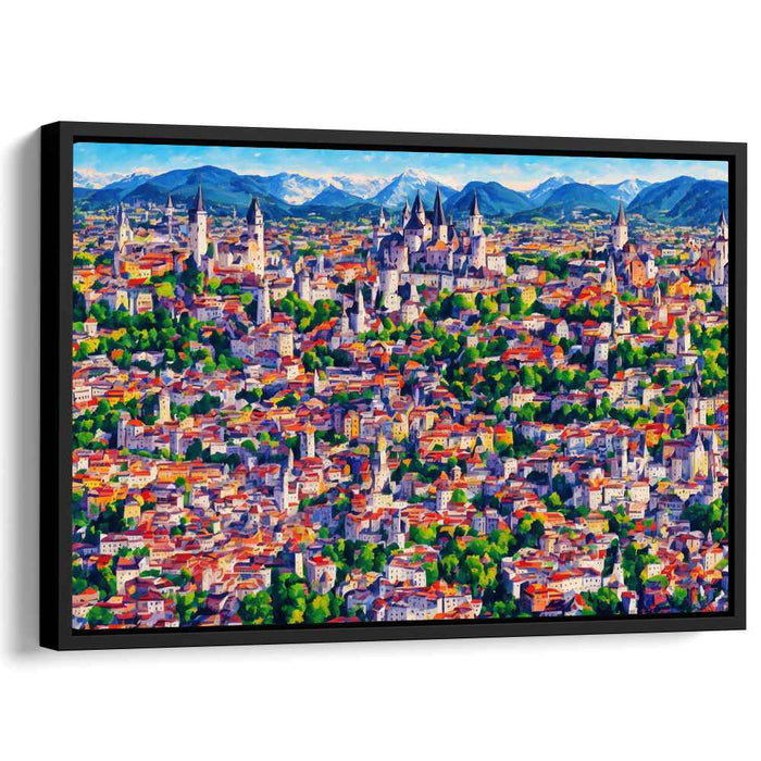 Vivid Village Rhapsody: Lively European Town in Bold Brush Strokes Canvas Art Print