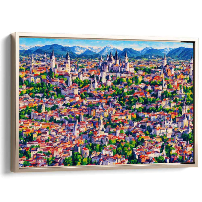 Vivid Village Rhapsody: Lively European Town in Bold Brush Strokes Canvas Art Print