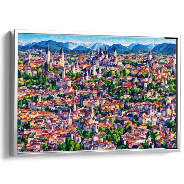 Vivid Village Rhapsody: Lively European Town in Bold Brush Strokes Canvas Art Print