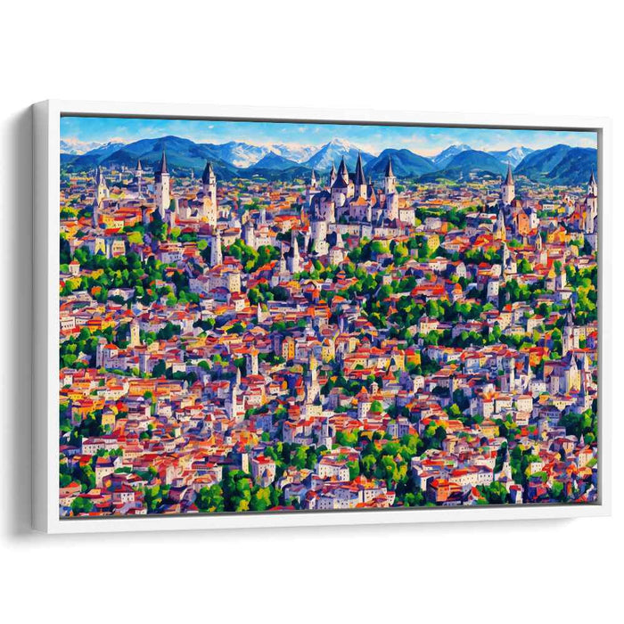 Vivid Village Rhapsody: Lively European Town in Bold Brush Strokes Canvas Art Print
