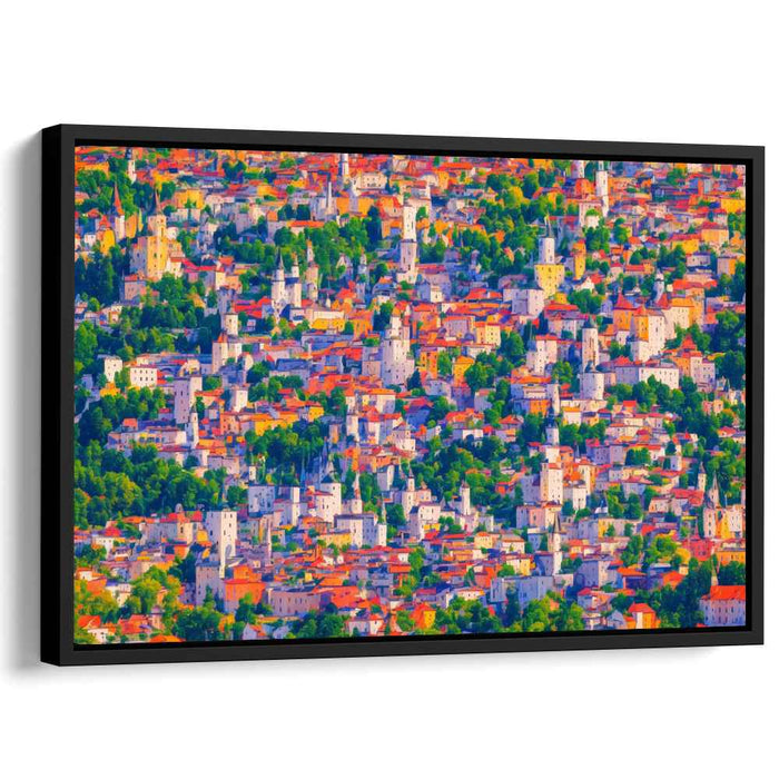 Vibrant Village Mosaic: Colorful Townscape Canvas Art Print