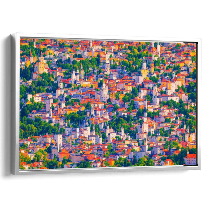 Vibrant Village Mosaic: Colorful Townscape Canvas Art Print