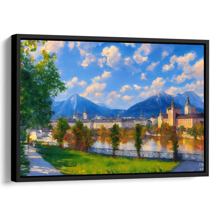 Slope Serenade: Impressionist Mountain and River View Canvas Art Print