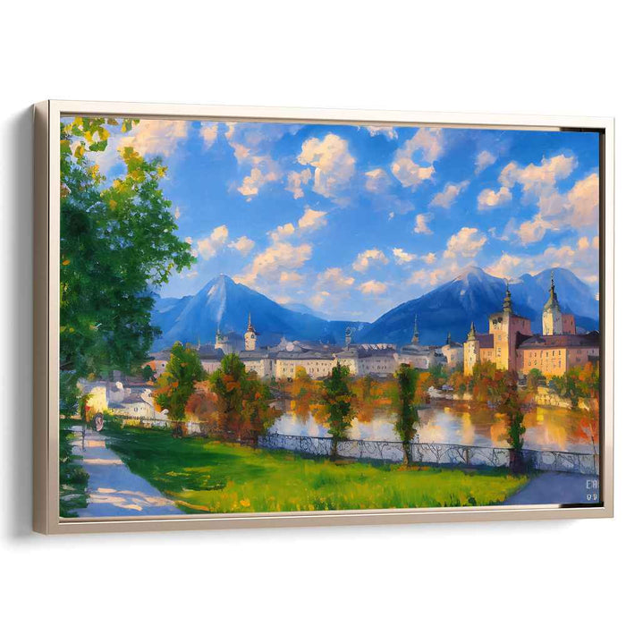 Slope Serenade: Impressionist Mountain and River View Canvas Art Print