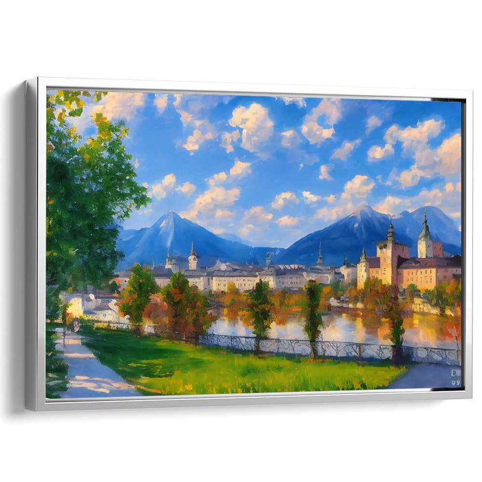 Slope Serenade: Impressionist Mountain and River View Canvas Art Print