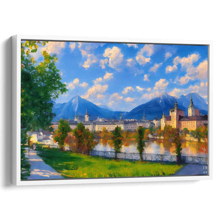 Slope Serenade: Impressionist Mountain and River View Canvas Art Print