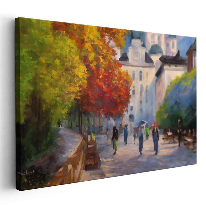 Autumnal Promenade: Vibrant Urban Landscape Canvas Art