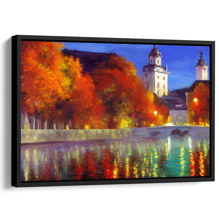 Twilight Serenade in Brushstrokes: Impressionist Riverside Town at Twilight