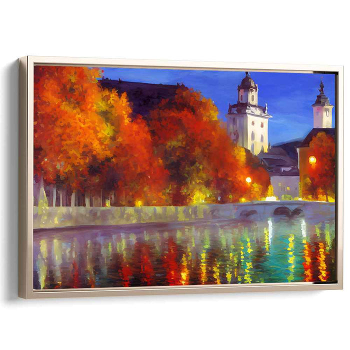 Twilight Serenade in Brushstrokes: Impressionist Riverside Town at Twilight