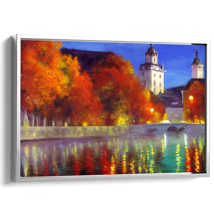 Twilight Serenade in Brushstrokes: Impressionist Riverside Town at Twilight