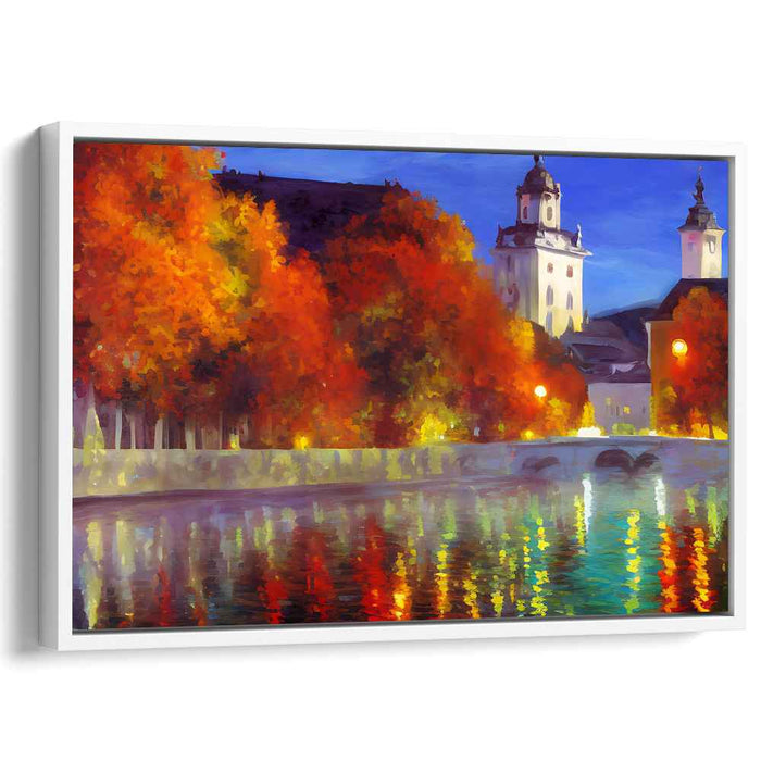 Twilight Serenade in Brushstrokes: Impressionist Riverside Town at Twilight