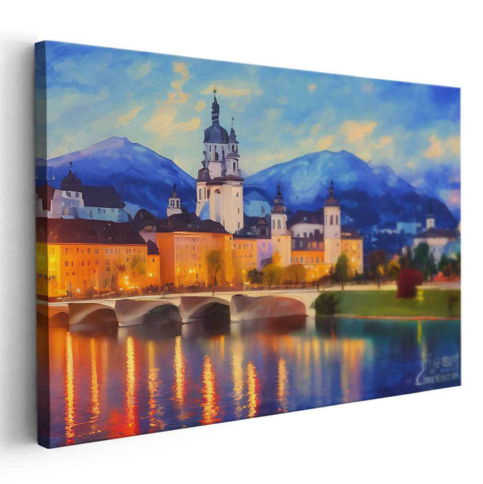 Historic Twilight Reflections: Romantic European Cityscape Canvas Art