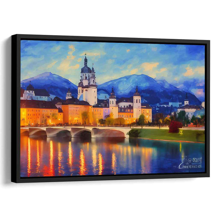 Historic Twilight Reflections: Romantic European Cityscape Canvas Art