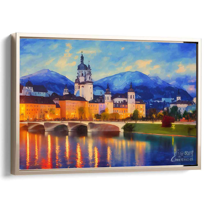 Historic Twilight Reflections: Romantic European Cityscape Canvas Art