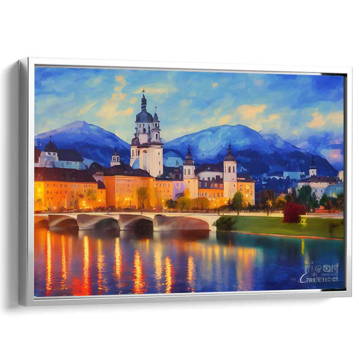 Historic Twilight Reflections: Romantic European Cityscape Canvas Art
