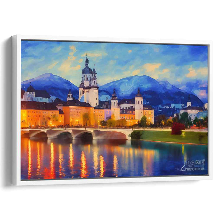 Historic Twilight Reflections: Romantic European Cityscape Canvas Art