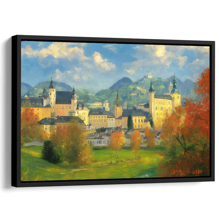 Golden Autumn in the Old Town: Romantic Landscape Canvas Art Print