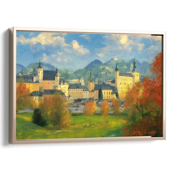 Golden Autumn in the Old Town: Romantic Landscape Canvas Art Print