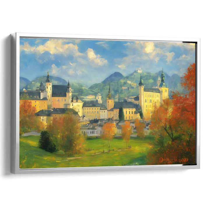 Golden Autumn in the Old Town: Romantic Landscape Canvas Art Print