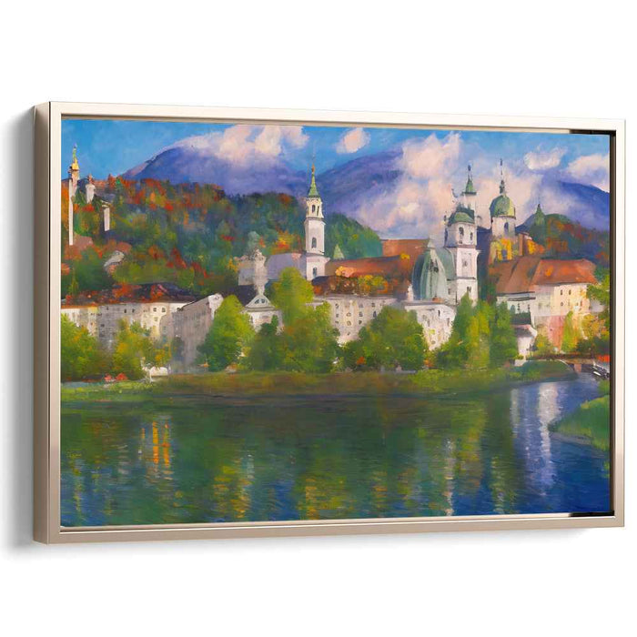 Tranquil Alpine Town: Idyllic European Cityscape Canvas Art Print