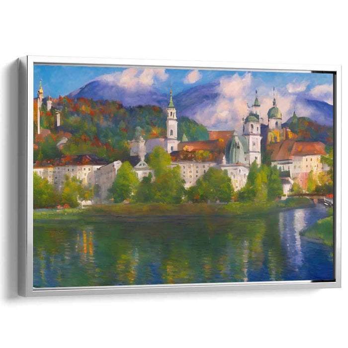 Tranquil Alpine Town: Idyllic European Cityscape Canvas Art Print