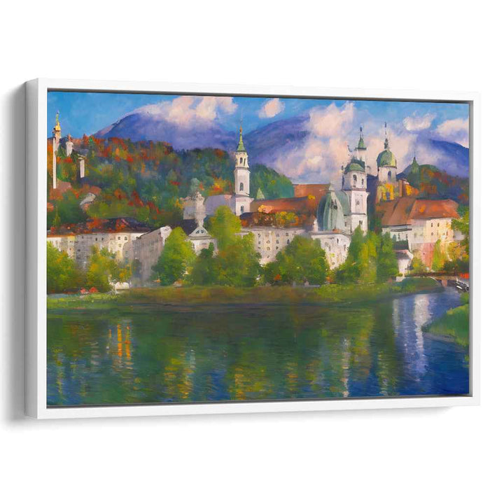 Tranquil Alpine Town: Idyllic European Cityscape Canvas Art Print