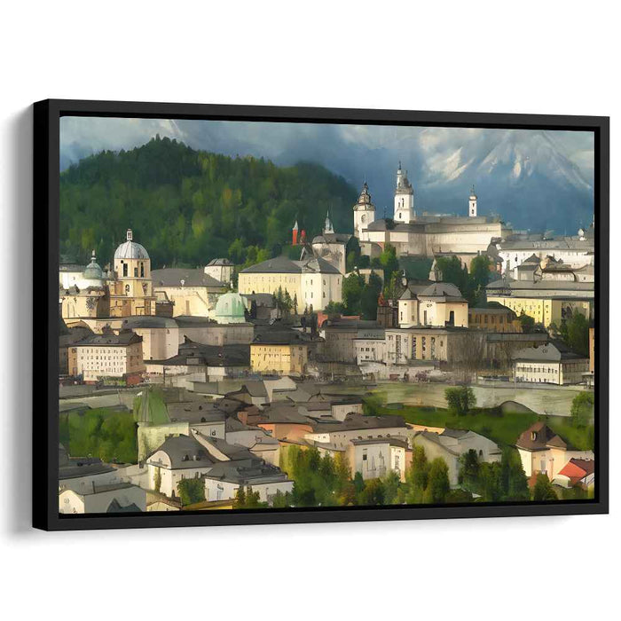Ancient Echoes Landscape: Serene Hills and Historic Architecture Canvas Art Print