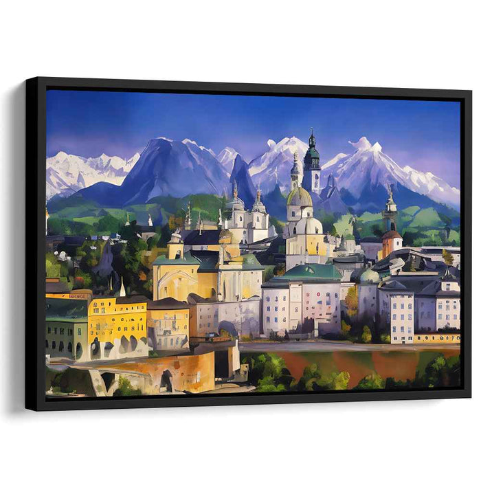 Whispers Of Ancient Peaks: Serene Mountains and Historic Architecture Canvas Art Print