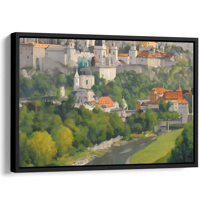 Tranquil Hillside Town: Serene Landscape Canvas Art Print