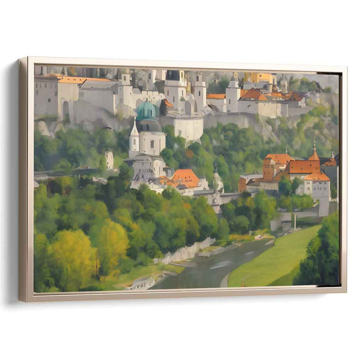 Tranquil Hillside Town: Serene Landscape Canvas Art Print