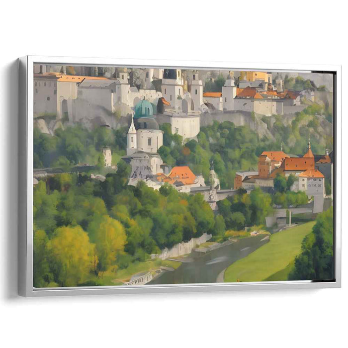 Tranquil Hillside Town: Serene Landscape Canvas Art Print