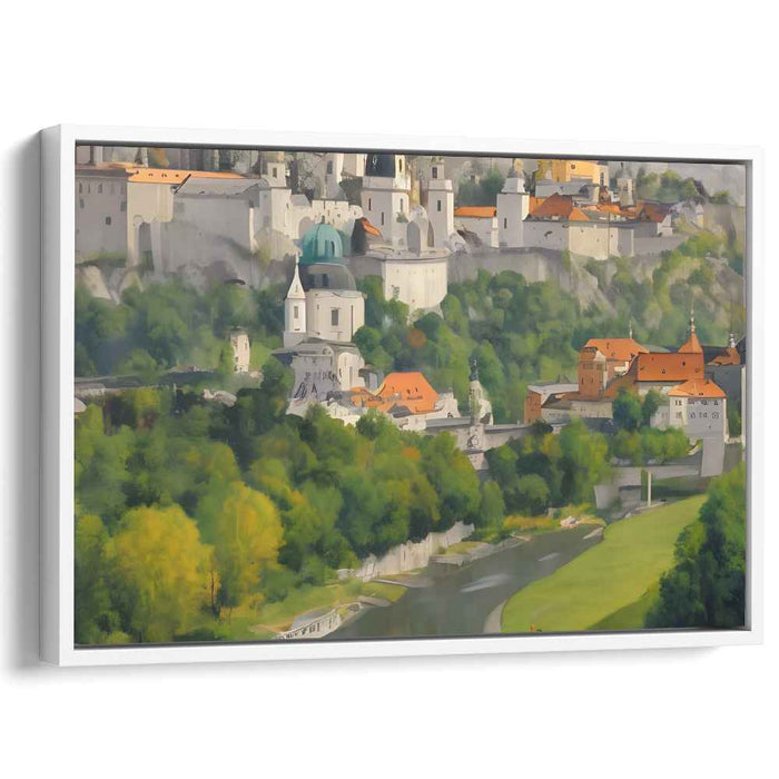 Tranquil Hillside Town: Serene Landscape Canvas Art Print