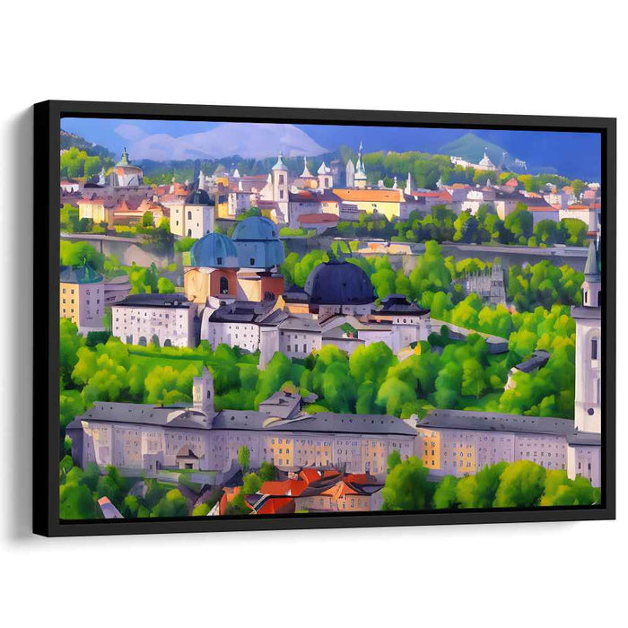 Embracing Verdant Horizons: Realistic European Cityscape with Lush Green Overtones Canvas Art