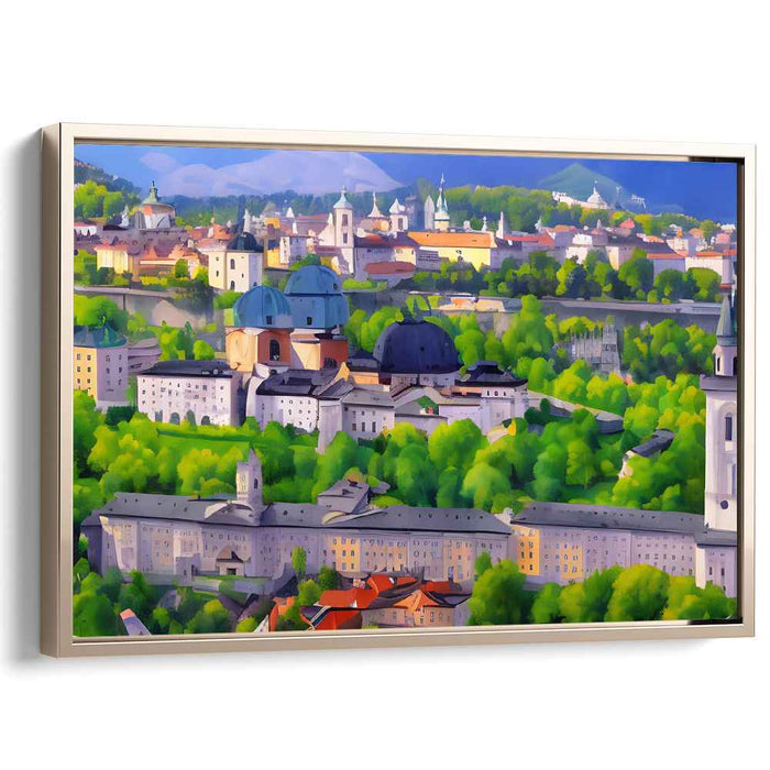 Embracing Verdant Horizons: Realistic European Cityscape with Lush Green Overtones Canvas Art