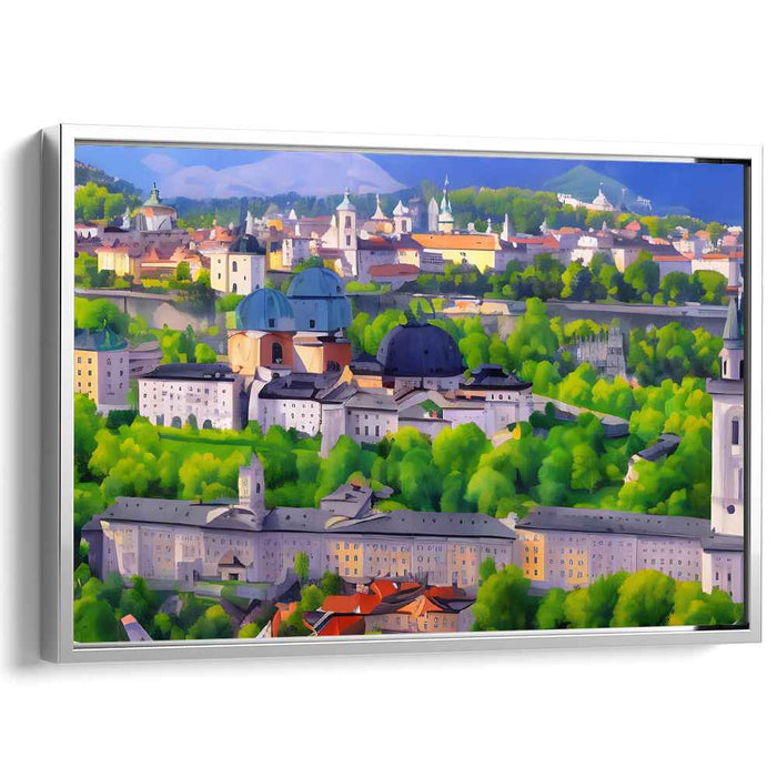 Embracing Verdant Horizons: Realistic European Cityscape with Lush Green Overtones Canvas Art