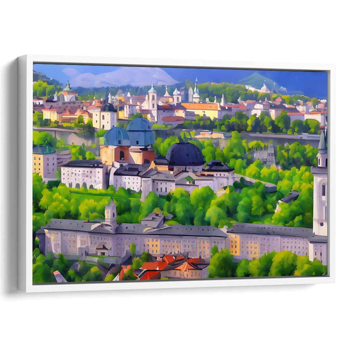 Embracing Verdant Horizons: Realistic European Cityscape with Lush Green Overtones Canvas Art