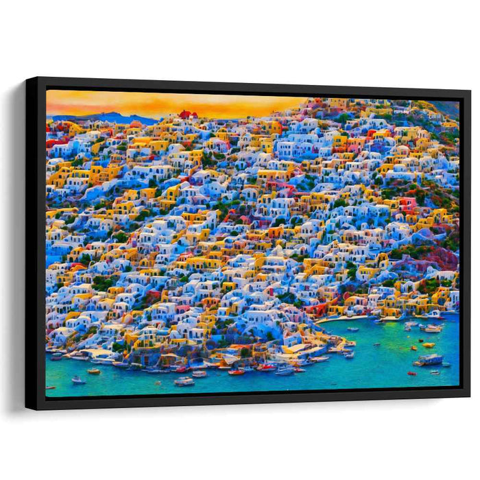 Caldera Flight Path: Vibrant Santorini Aerial View Canvas Art Print