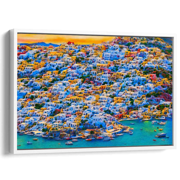 Caldera Flight Path: Vibrant Santorini Aerial View Canvas Art Print