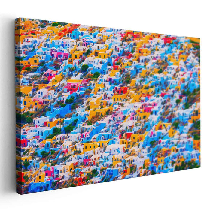 Elevated Santorini Serenity: Vibrant Aerial View of Santorini-Inspired Village