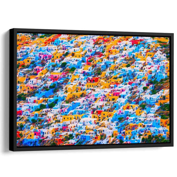 Elevated Santorini Serenity: Vibrant Aerial View of Santorini-Inspired Village