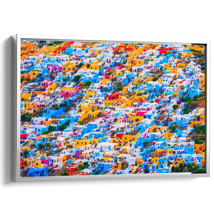 Elevated Santorini Serenity: Vibrant Aerial View of Santorini-Inspired Village