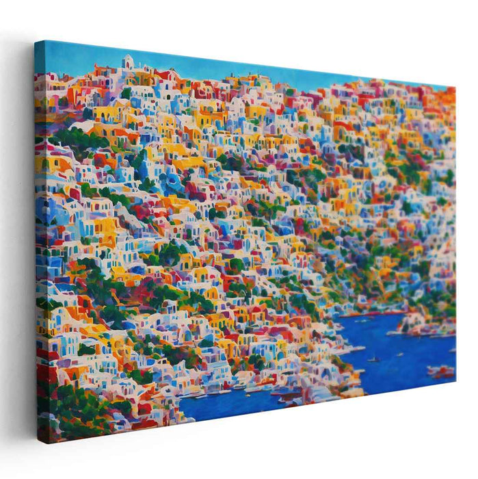 Seaside Village Dreams: Vibrant Coastal Town Canvas Art