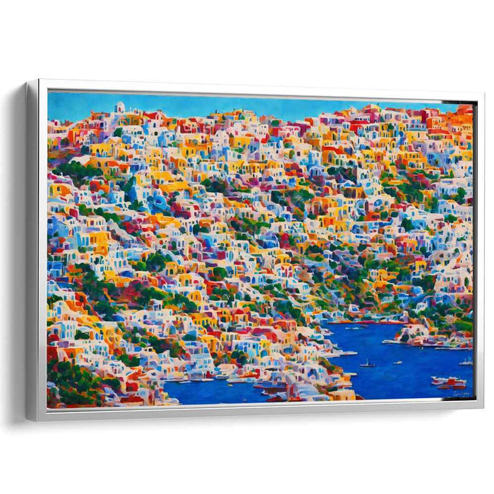 Seaside Village Dreams: Vibrant Coastal Town Canvas Art