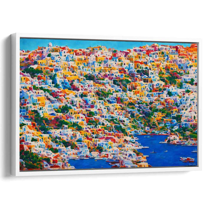 Seaside Village Dreams: Vibrant Coastal Town Canvas Art