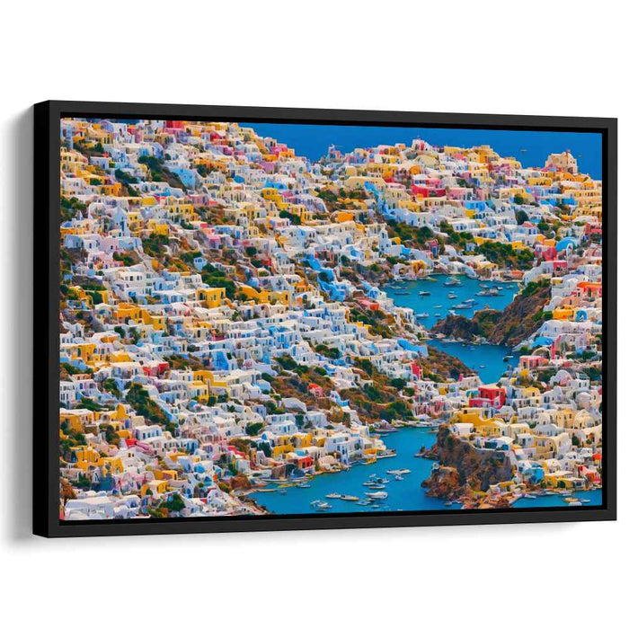 Seaside Harbor Echoes: Vibrant Coastal Town Canvas Art Print