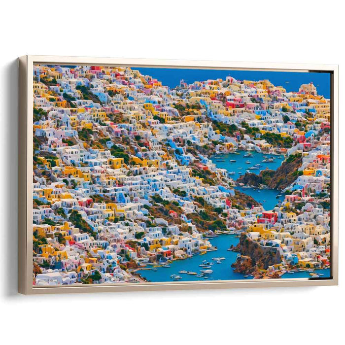 Seaside Harbor Echoes: Vibrant Coastal Town Canvas Art Print