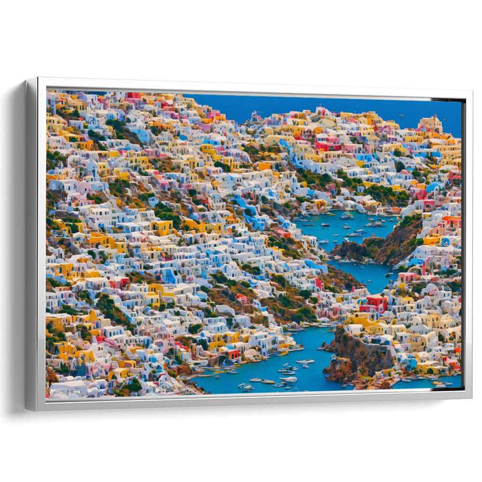 Seaside Harbor Echoes: Vibrant Coastal Town Canvas Art Print