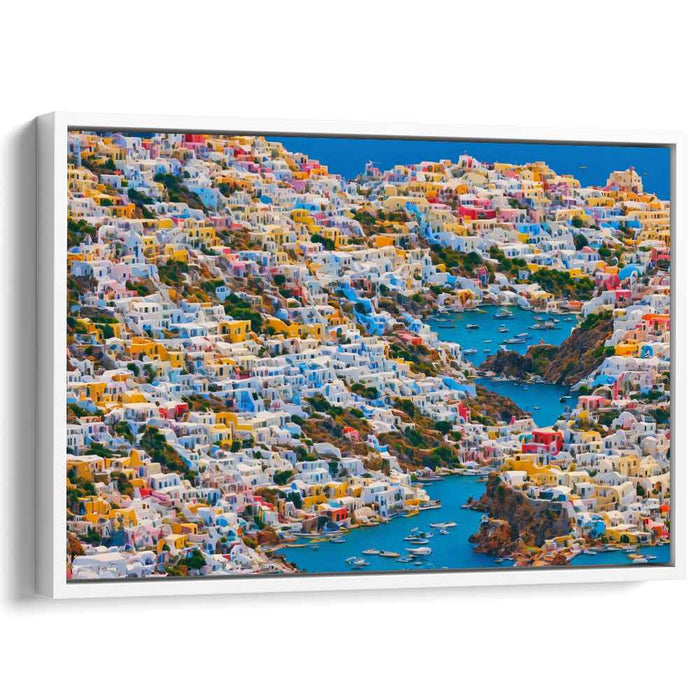 Seaside Harbor Echoes: Vibrant Coastal Town Canvas Art Print