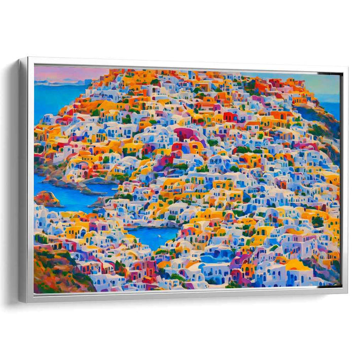 Santorini Sunrise: A Kaleidoscope of Color - Vibrant Village Landscape Canvas Art
