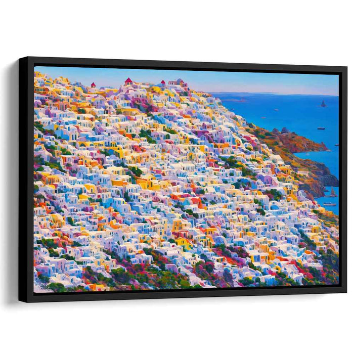 Seaside Dotscape: Pointillist Coastal Townscape Canvas Art Print